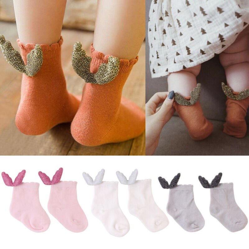 Babyjongensmeisjes engel antislip binnenpantoffels sokken gekamd katoen kind vleugels sokken maat 1-2y