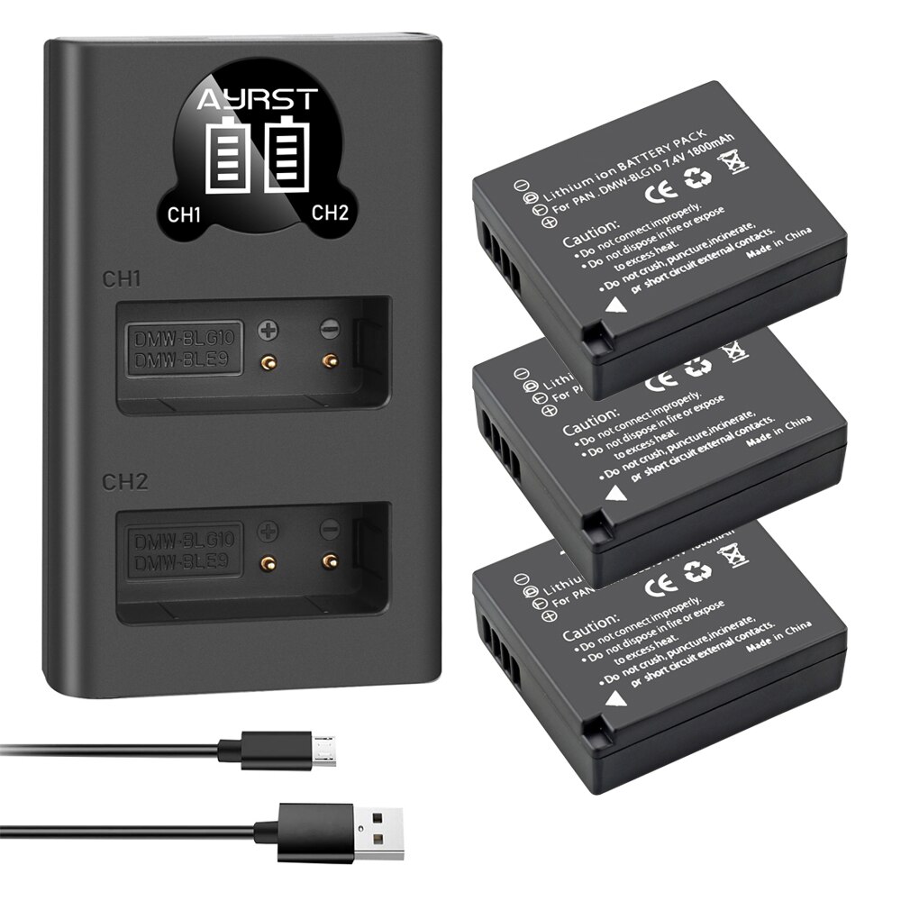 2 Pièces 1800mAh DMW-BLG10 DMW BLG10 BLG10e BLE9 Batterie + LED Chargeur Double USB pour Panasonic LUMIX GF5 GF6 GX7 LX100 GX80 GX85: 3BatteryWithCharger