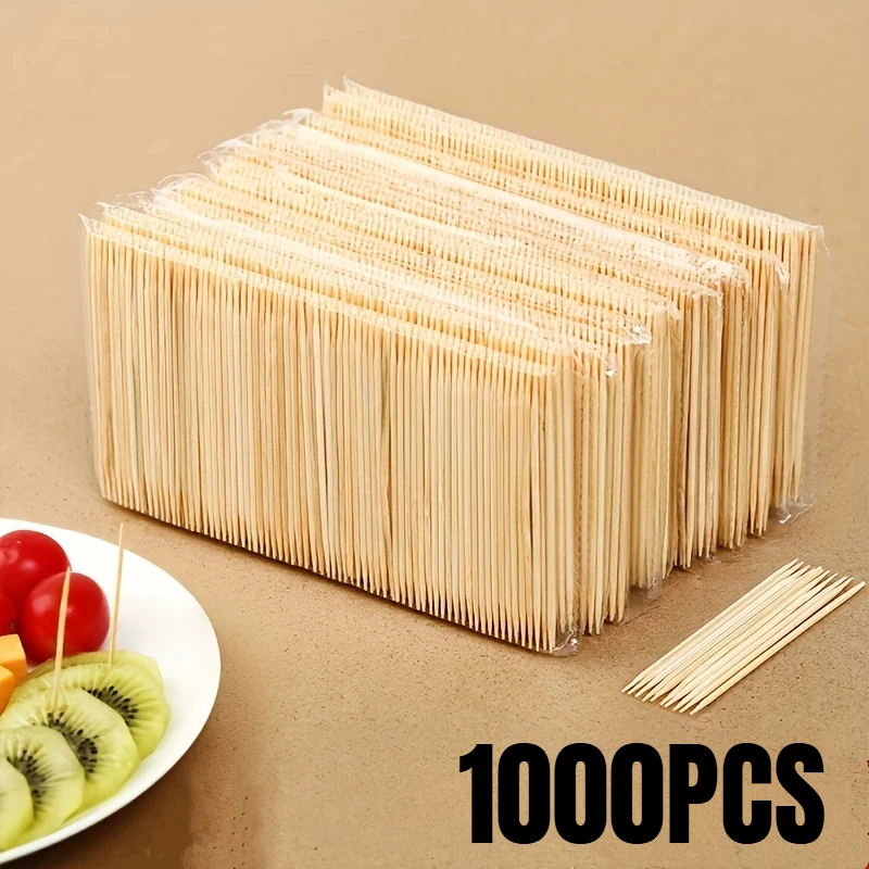 1000 peças palitos finos de bambu natural de duas cabeças são palitos de bambu descartáveis portáteis adequados para sobremesa de frutas