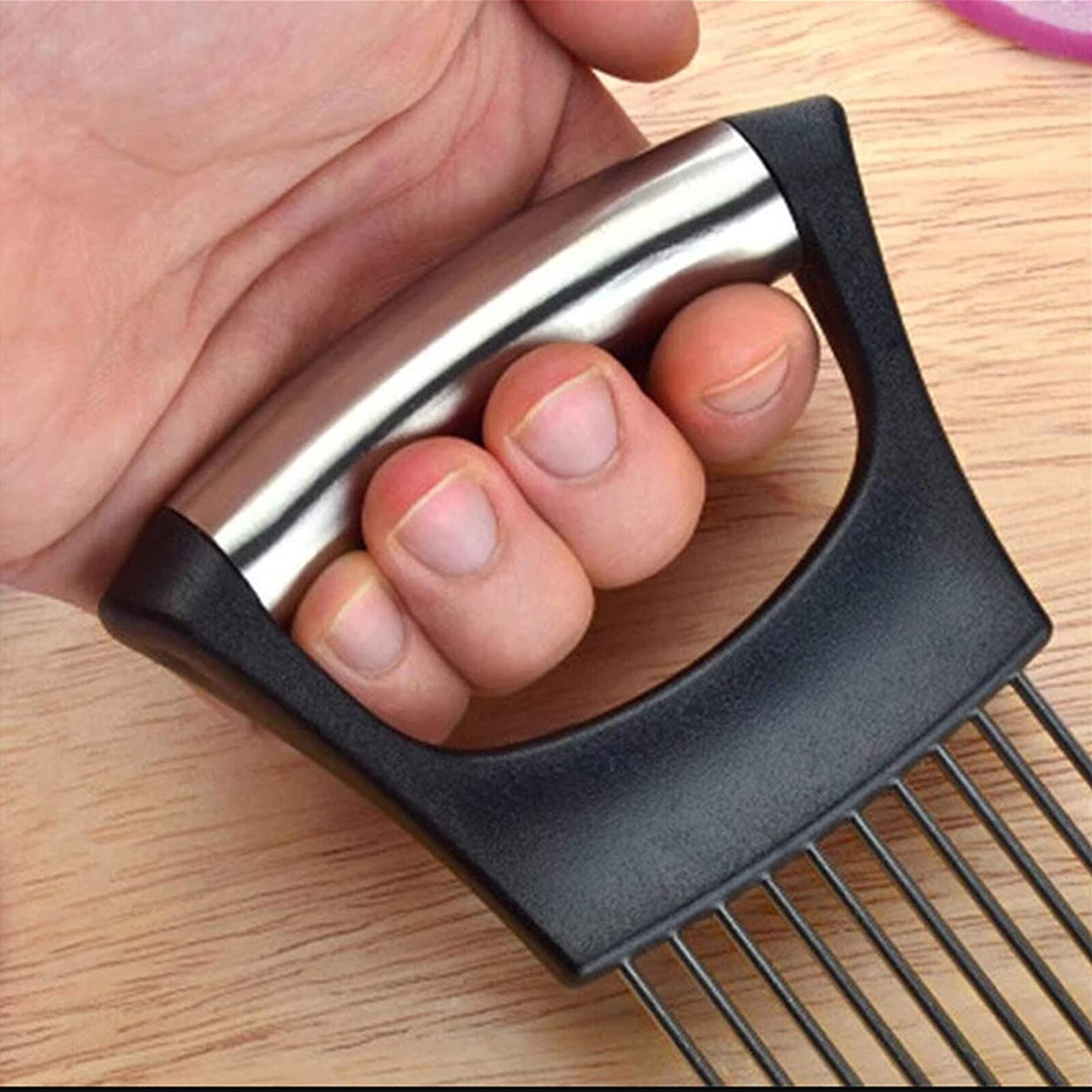 Ui Naald Ui Vork Groenten Fruit Snijmachine Tomaat Cutter Snijden Veilig Aid Houder Roestvrij Staal Keuken Gereedschap