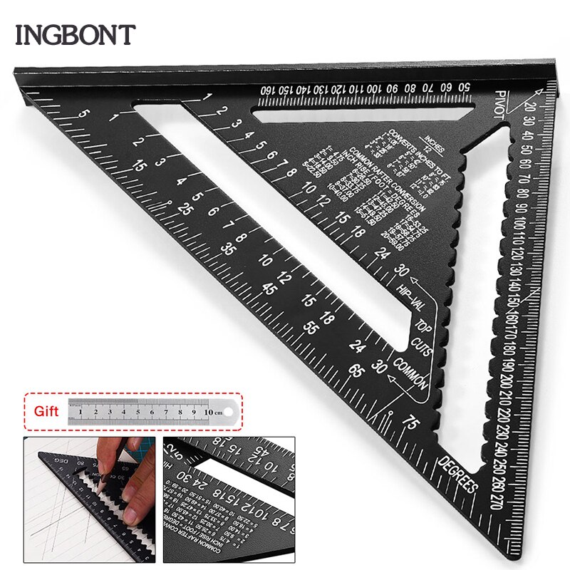 7/12 Inch Triangle Angle Ruler Triangular Gauge Protractor Trammel Carpenter Measurement Hand Tools For Woodworking