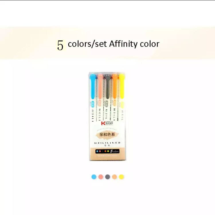 10/25 Kleuren Vloeibare Inkt Markeerstift Briefpapier Double Headed Fluorescerende Marker Pen Kantoorbenodigdheden: 5 pcs Affinity