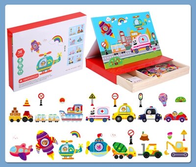 Kinderen Speelgoed Houten Speelgoed Cartoon Houten Magnetische Dier Verkeer Puzzel Tekentafel Leren Educatief Speelgoed Voor Kinderen: WHITE