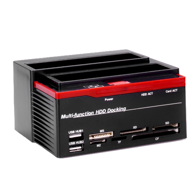 SATA IDE Docking Station 2.5/3.5" SATA IDE HDD Docking Station 2 Ports USB 2.0 Hub MS/M2/XD/CF/SD/TF Card Reader EU/US/UK