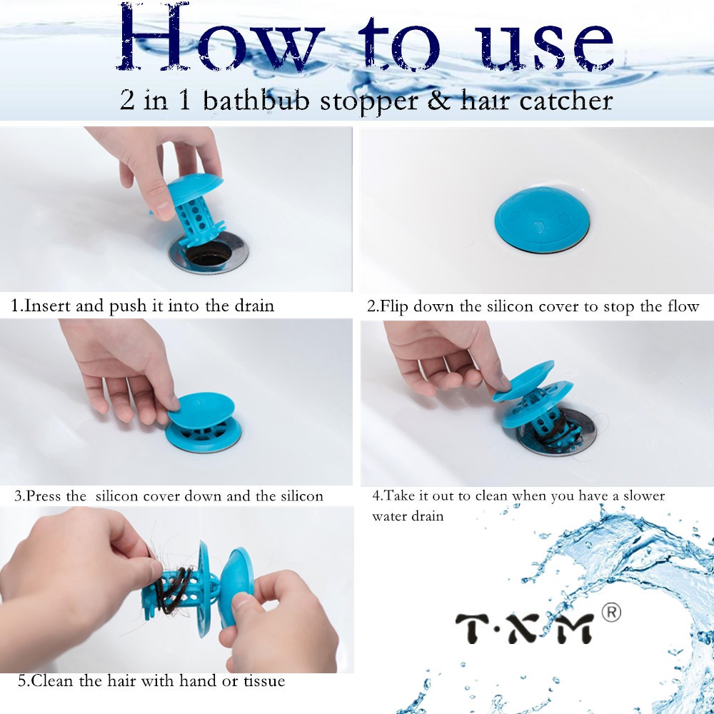 2PACK TXM Drain Hair Catcher Bathtub/Sink Drain Hair Catcher,2 in 1 Bathtub Drain Protector for Shower
