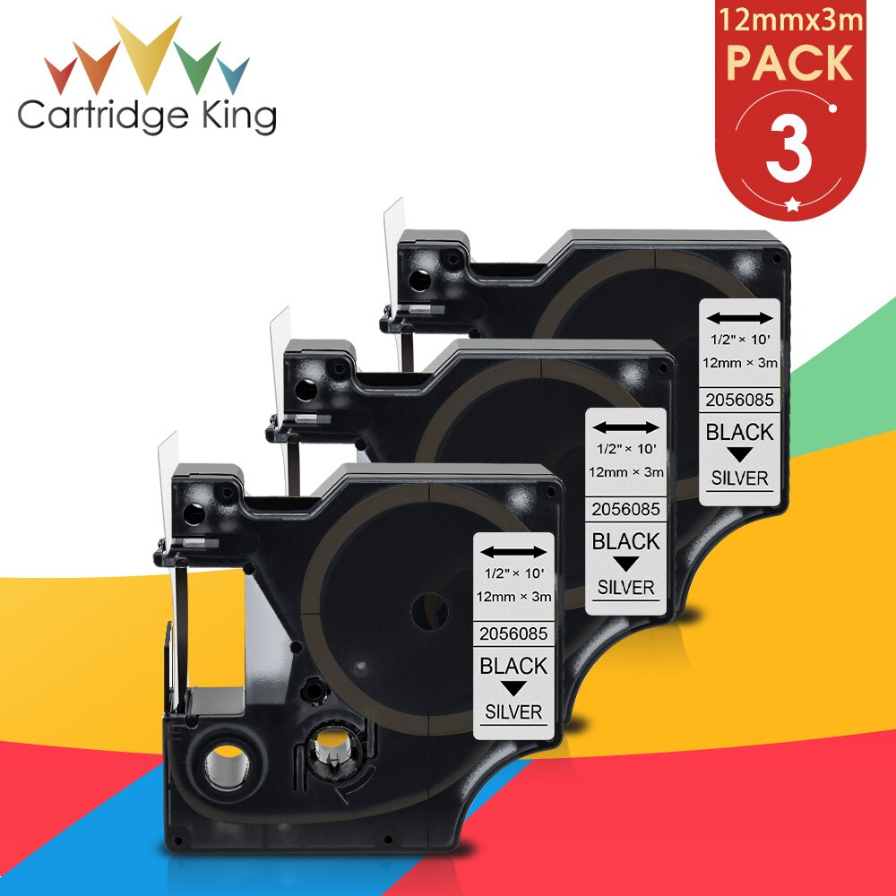 6PK 12Mm Zwart Op Wit Glitter Label Tape Vervangen Dymo D1 45021 45013 2056121 2056091 2056094 2056098 Voor Dymo labelmanager 160: Silver Glitter