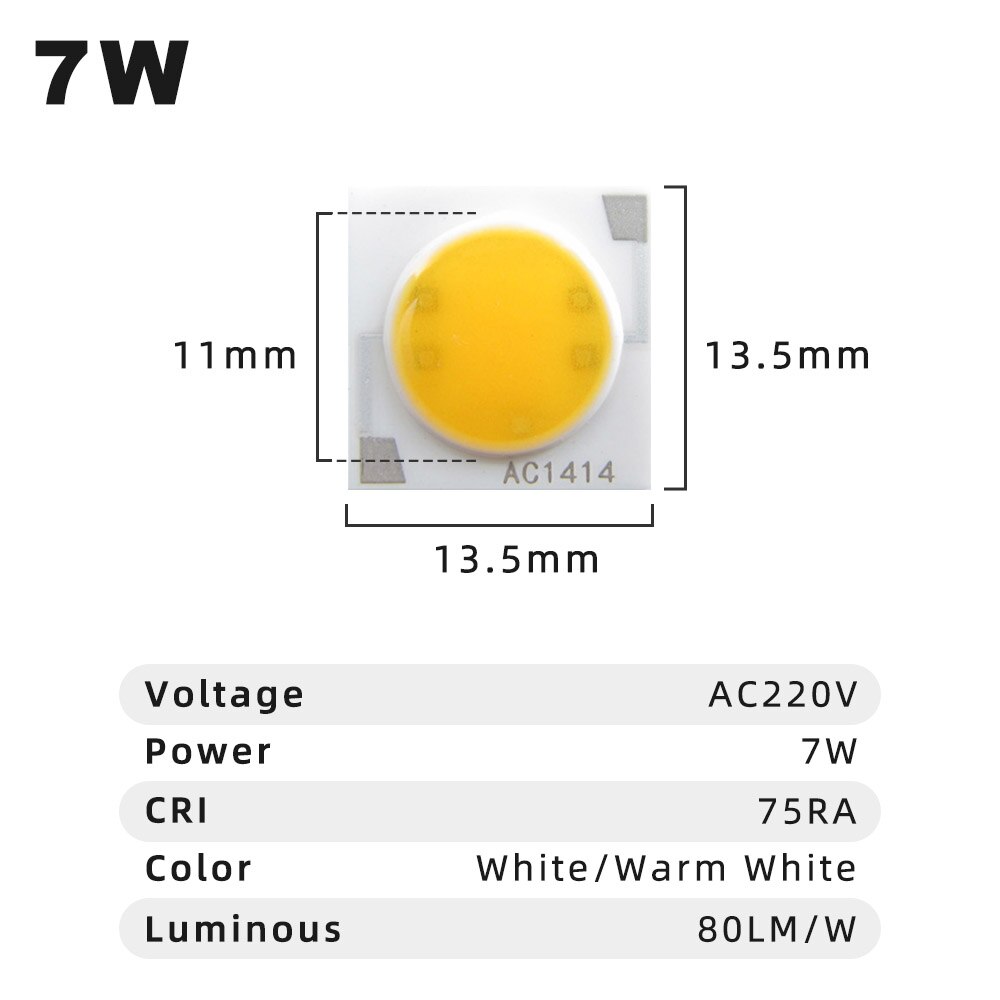10 Stks/partij 3W 5W 7W 9W 12W 15W USB-HID AC220V Cob Led Chips AC1414 AC1917 Oppervlak Lichtbron Led Kralen Voor Spotlight Downlight: 7W-AC1414 / Natural White
