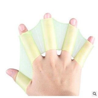 1 Pair Silicone Swimming Hand Fins Flippers Palm Finger Webbed Gloves Paddle: Green / M