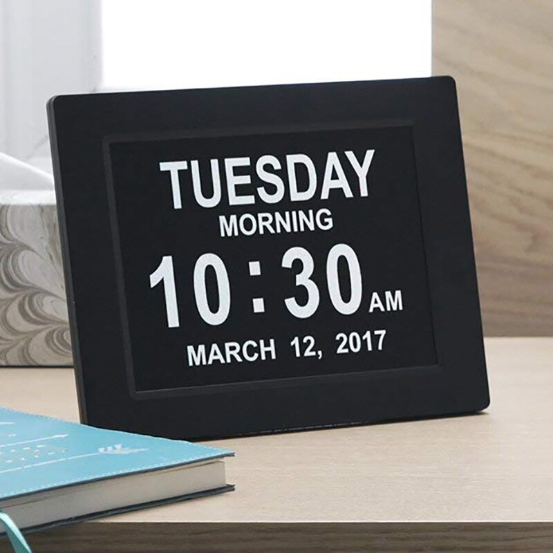 8 " tft-lcd digital klokke kalender dato dag klokke klokke automatisk dimming 8 språk hd display påminnelse alzheimer's