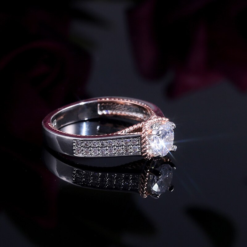Huitan Rose Gold Farbe Prinzessin schneiden Hochzeit Ringe Zwei Tonne Rose Gold Silber Farbe Gemischt Frauen Ringe Heißer schmuck