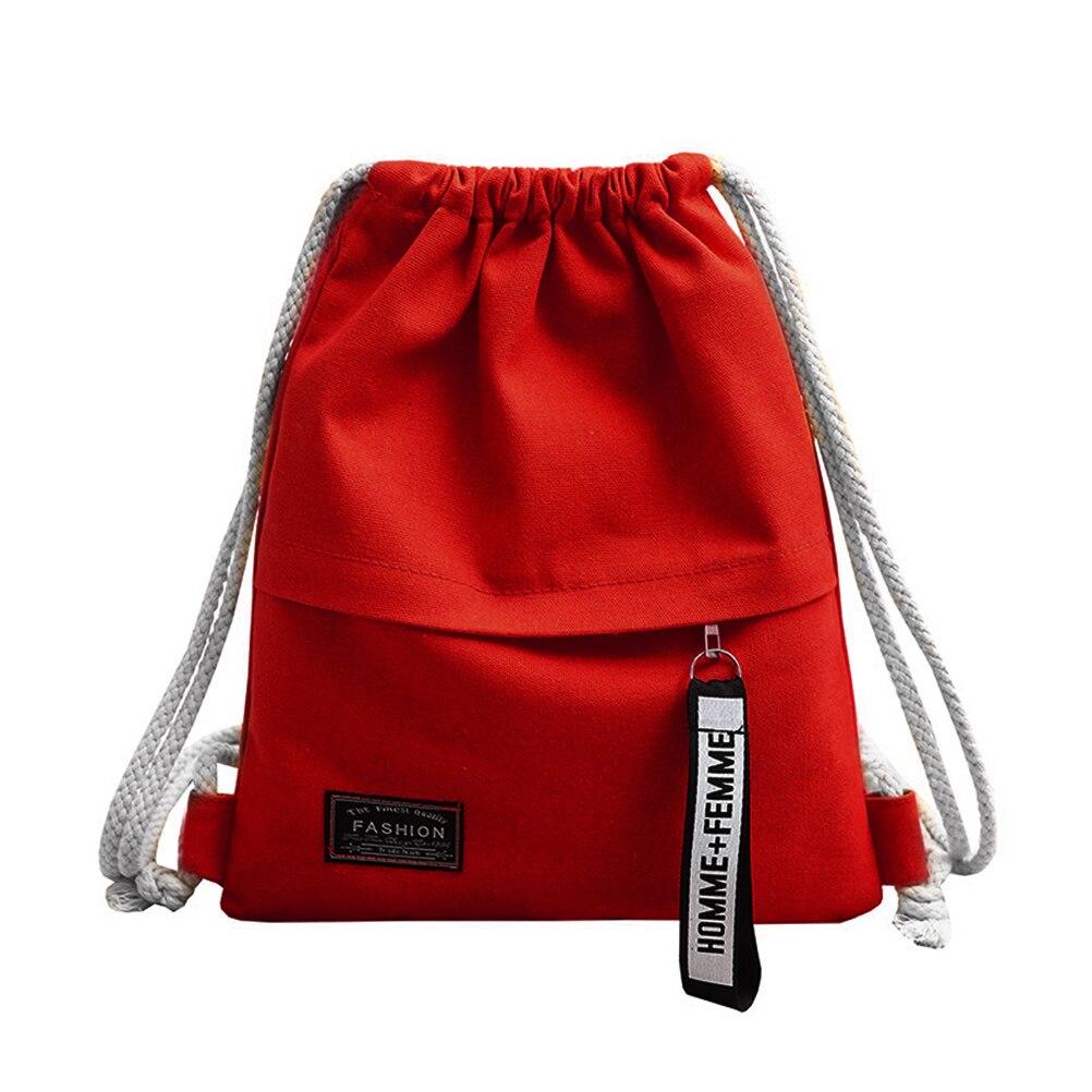 Canvas Drawstring Backpack School Gym Drawstring Bag Casual String Knapsack School Back Pack For Teenager Women: Red