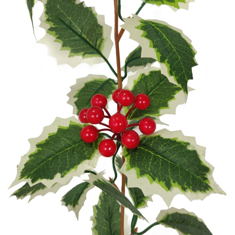 Enredadera de hoja de acebo Artificial de 1,7 m, guirnalda de flores de bayas de ratán de Navidad, adorno colgante para el hogar, decoración de navideña