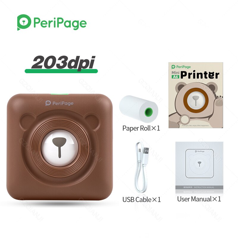 Peripage Rode Draagbare Thermische Bluetooth Printer 203Dpi 2 "Rode Photo Factuur Mini Draadloze Printer Voor Android Ios Mobiele telefoon: Brown 203Dpi
