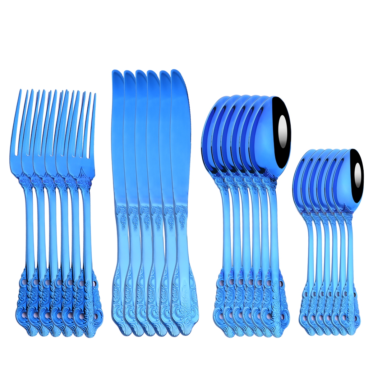 24Pcs Blue Cutlery Set Knives Fork Tea Spoon Dinner Tableware 304 Stainless Steel Dinnerware Set Kitchen Flatware Silverware