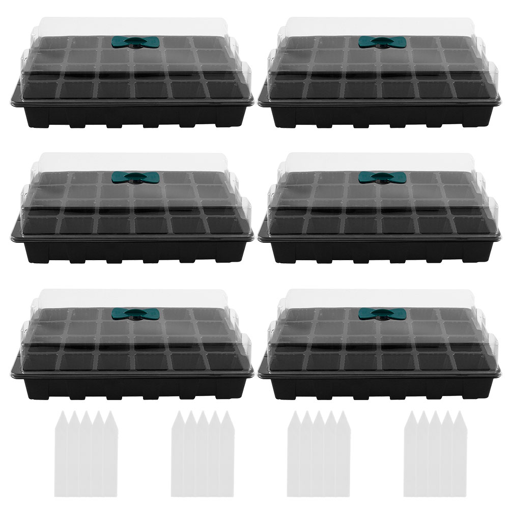 5-pack zaadbakken zaailing starter lade, vochtigheid verstelbare plant starter kit met koepel en basis kas kweekbakken mini propagator voor zaden groeien starten (12 cellen per lade