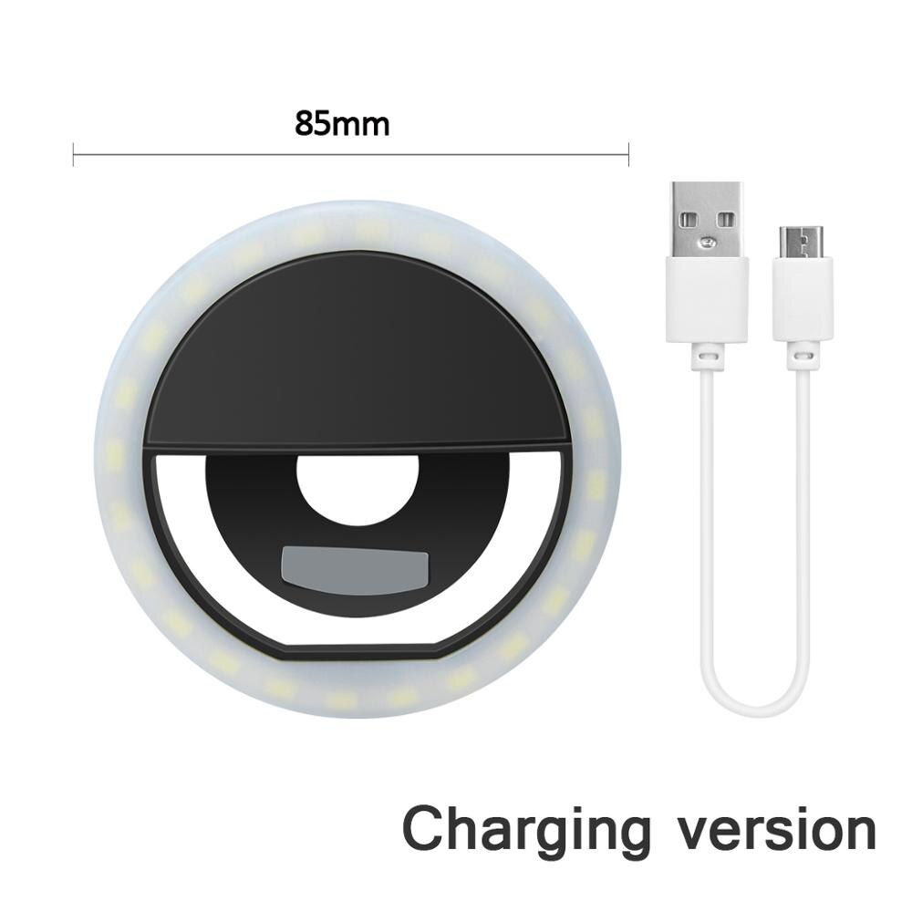 Led selfie ring nyhed lys ring klip til mobiltelefon fotolampe anel de luz para cellulær baggrundsbelysning til telefon: Sort usb-drevet