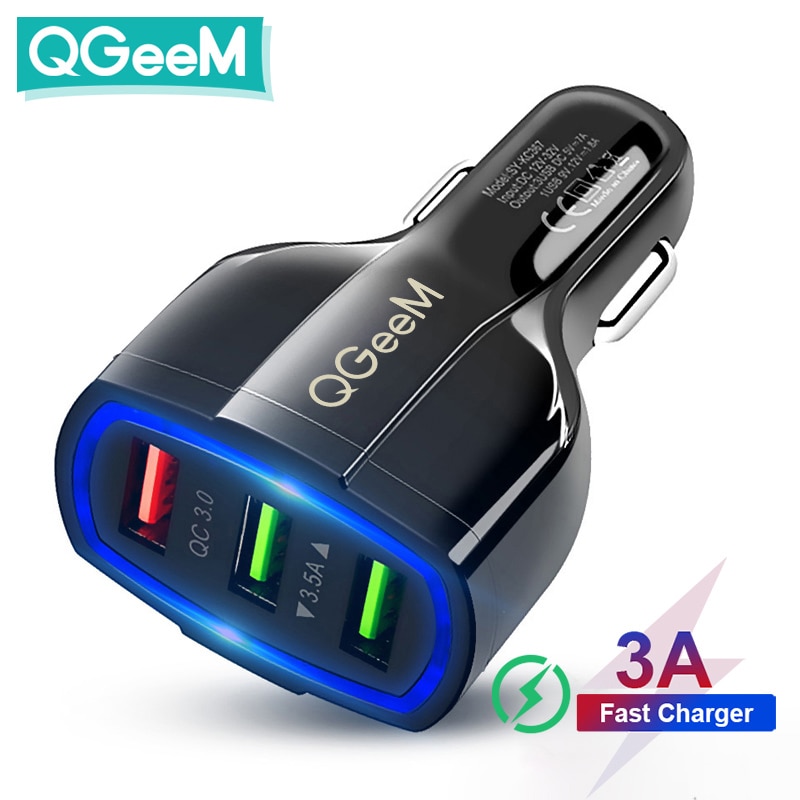 QGEEM-cargador de coche QC 3,0 3 USB, adaptador de carga rápida 3,0 de 3 puertos para iPhone, Xiaomi Mi 9, Redm