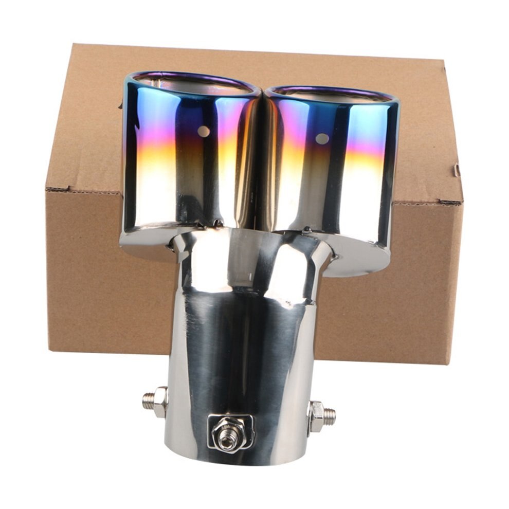 Universal Exhaust Muffler Pipe End Stainless Steel Car Round Mouth Double Pipe Tail Pipe Car Tail Throat Exhaust Pipe