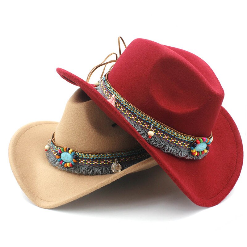 Barneull hule western cowboy lue dusk belte barn jente jazz cowgirl sombrero cap størrelse 52-54cm i 4-8 år
