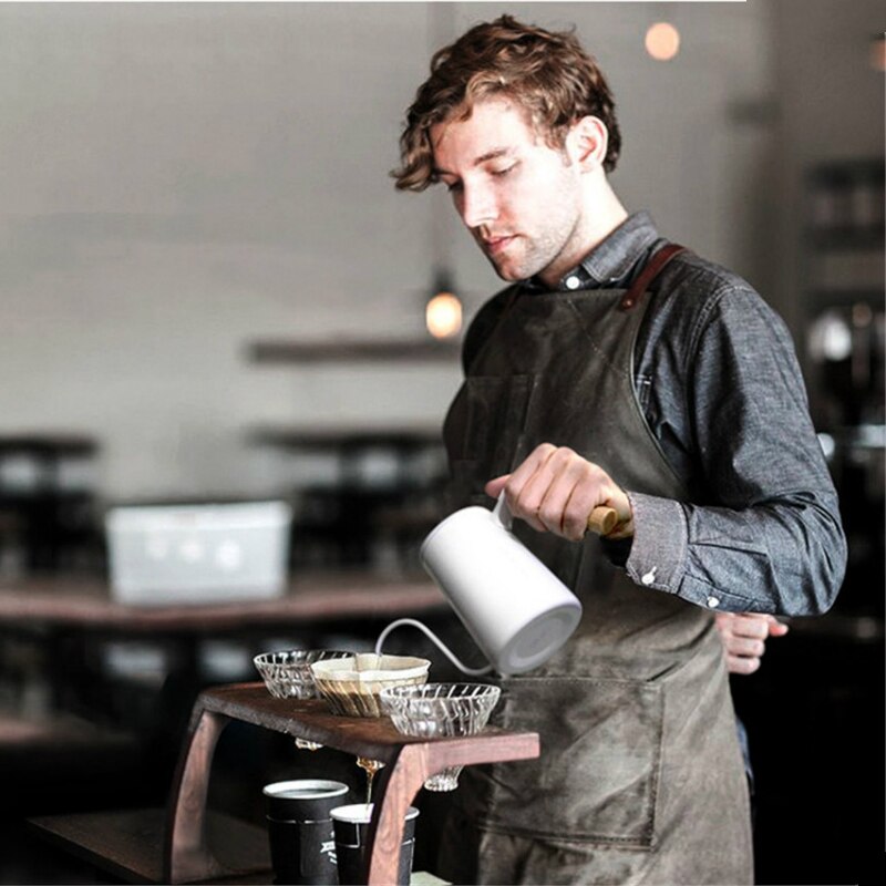 600ml Stainless Steel Gooseneck Drip Coffee Kettle Wood Handle Barista Coffee Pot Long Spout Kettle Stovetop Pour Over Teapot