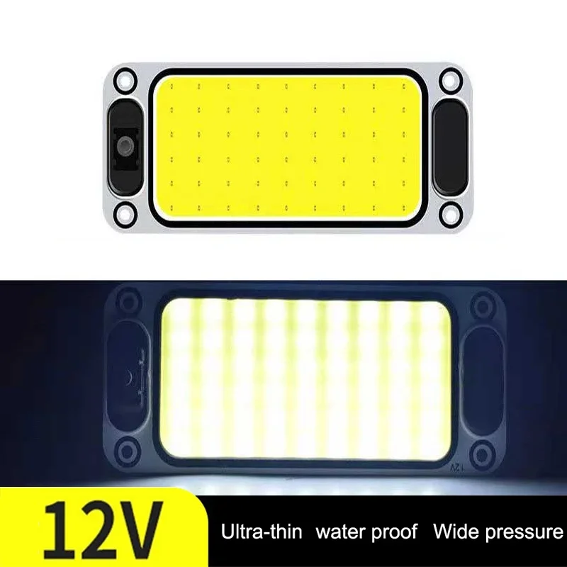12V-24V Universal Car Interior Readling Lamp COB 108SMD LED Panel Dome Light High Brightness Bulb Truck Waterproof Lamp: Crystal Blue