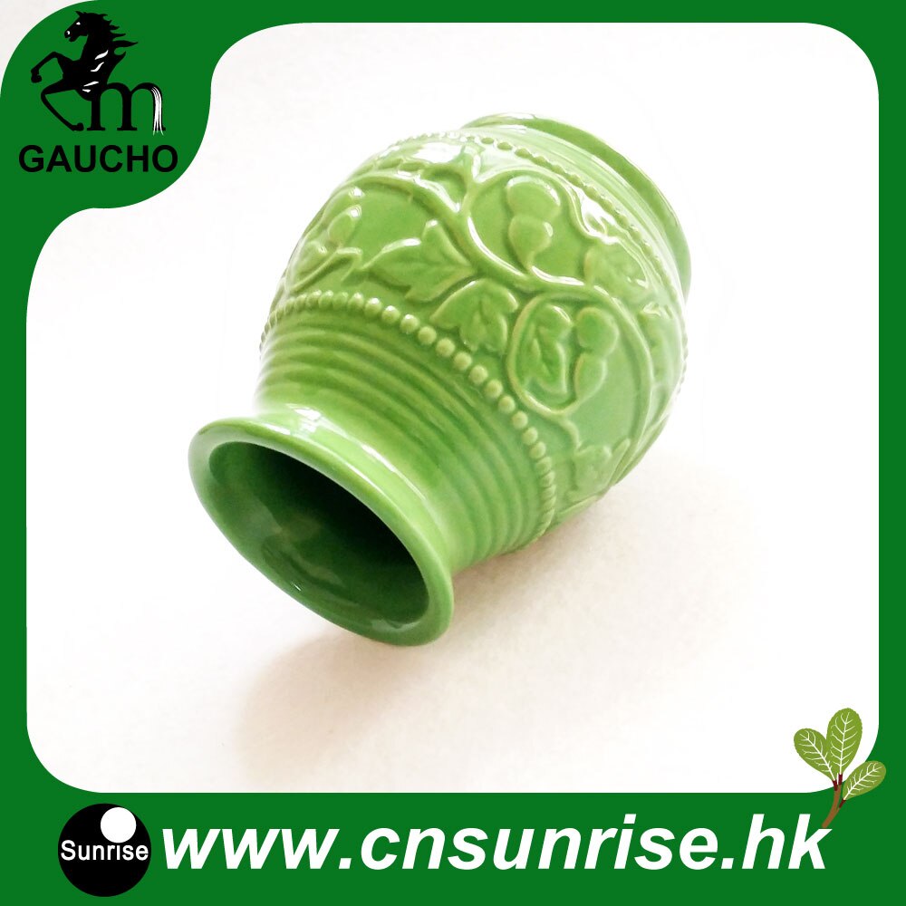 1 stks/partij Delicate Paraguay Yerba Mate Calabaza Keramische Kalebas Cups Met Emboss Kalebas Patroon MT002-250A