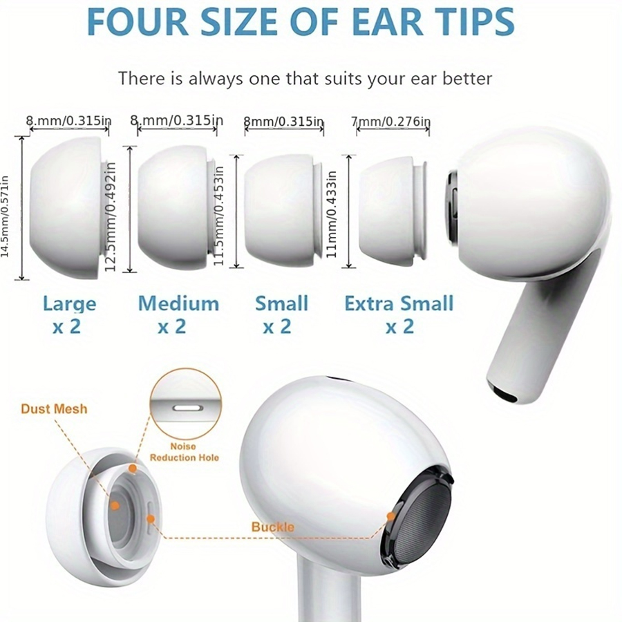 4 pares de almohadillas de silicona para los oídos y cepillo limpiador de auriculares 2 en 1, herramientas para Airpods Pro 1 2, almohadilla inalámbrica para reducción de ruido BT Earp