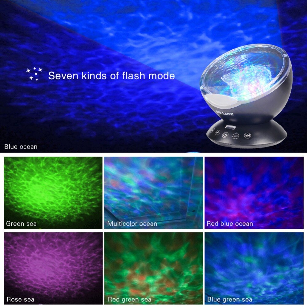 LED Ocean Wave Projector Nachtlampje Ingebouwde Muziekspeler 7 Kleuren Change Star Luminaria Voor kid Slaapkamer Oceaan Projector lamp