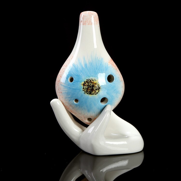 6 otworów Ocarina alt C tonu porcelany flet instrument muzyczny ręcznie malowane wzór ornament dekoracji prezent: niebieski