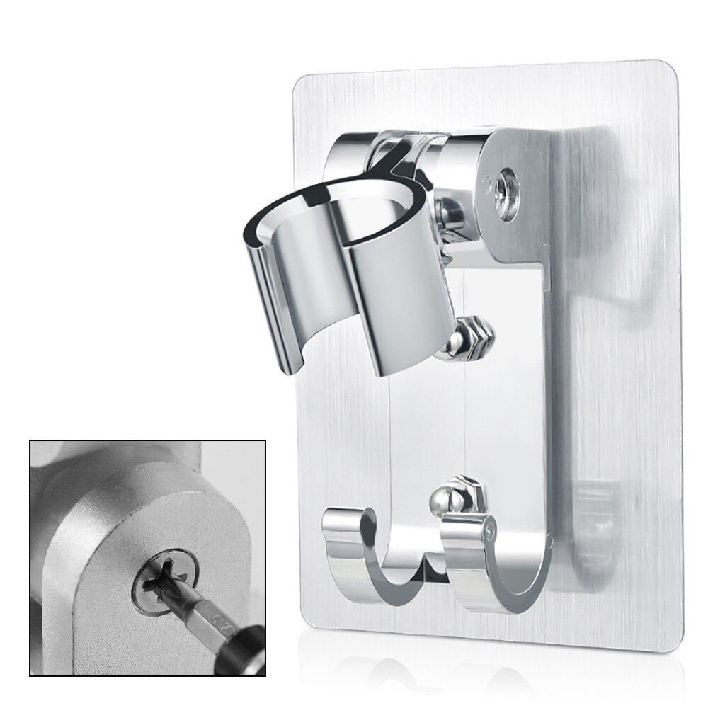 Soporte para alcachofa de ducha adhesivo fuerte, soporte de montaje en pared, 2 ganchos colgadores, soporte de ducha para accesorios de baño