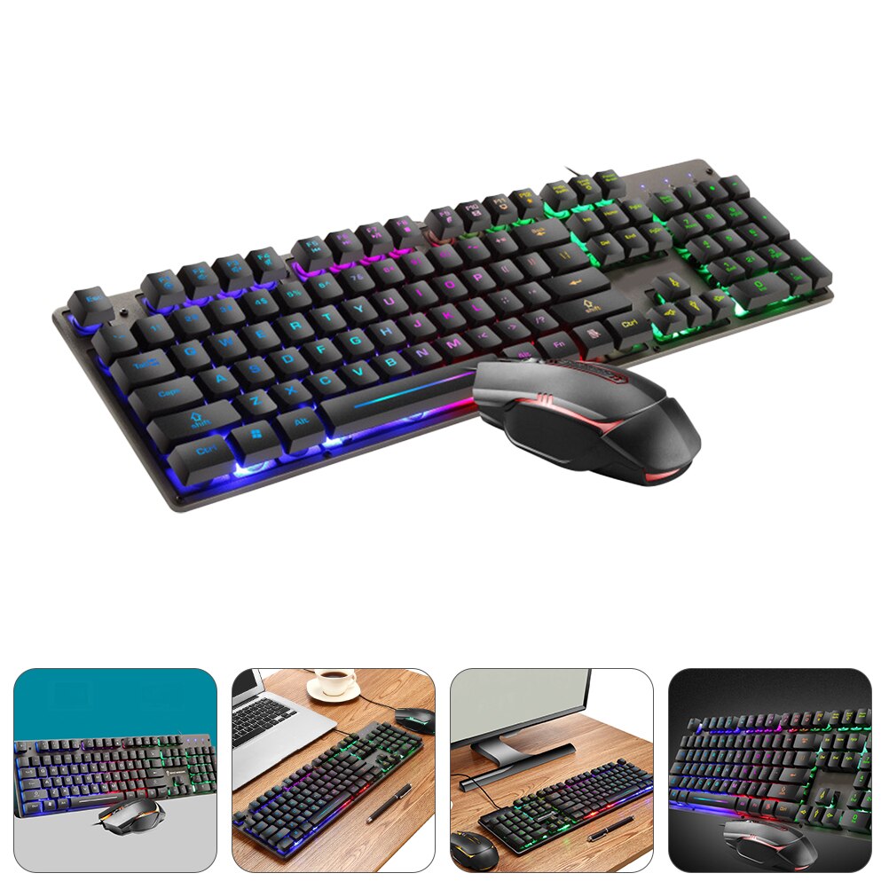 1 Set Keyboard Combo RGB Backlight Keyboard Ergonomic Wired Computer