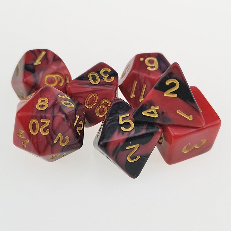 Rollooo Gemini Zwart En Rood Dobbelstenen Met Goud Nummers Polyhedral 7-Sterven Dobbelstenen Set