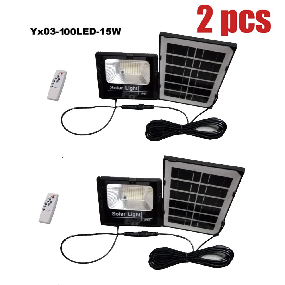 LED Solar Light Outdoor Wireless Solar Powered garden street Wall lamp seperable Panel security night light floodlight spotlight: remote 100led 15W-2