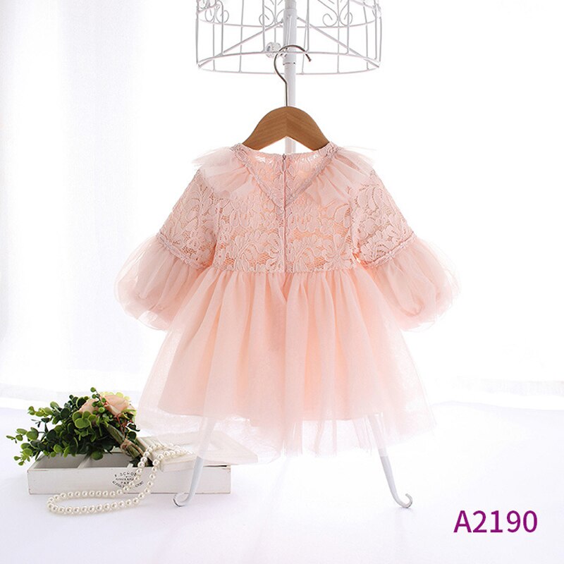 Vestido de princesa de renda infantil qz143, roupas de festa para bebês e meninas outono 2020