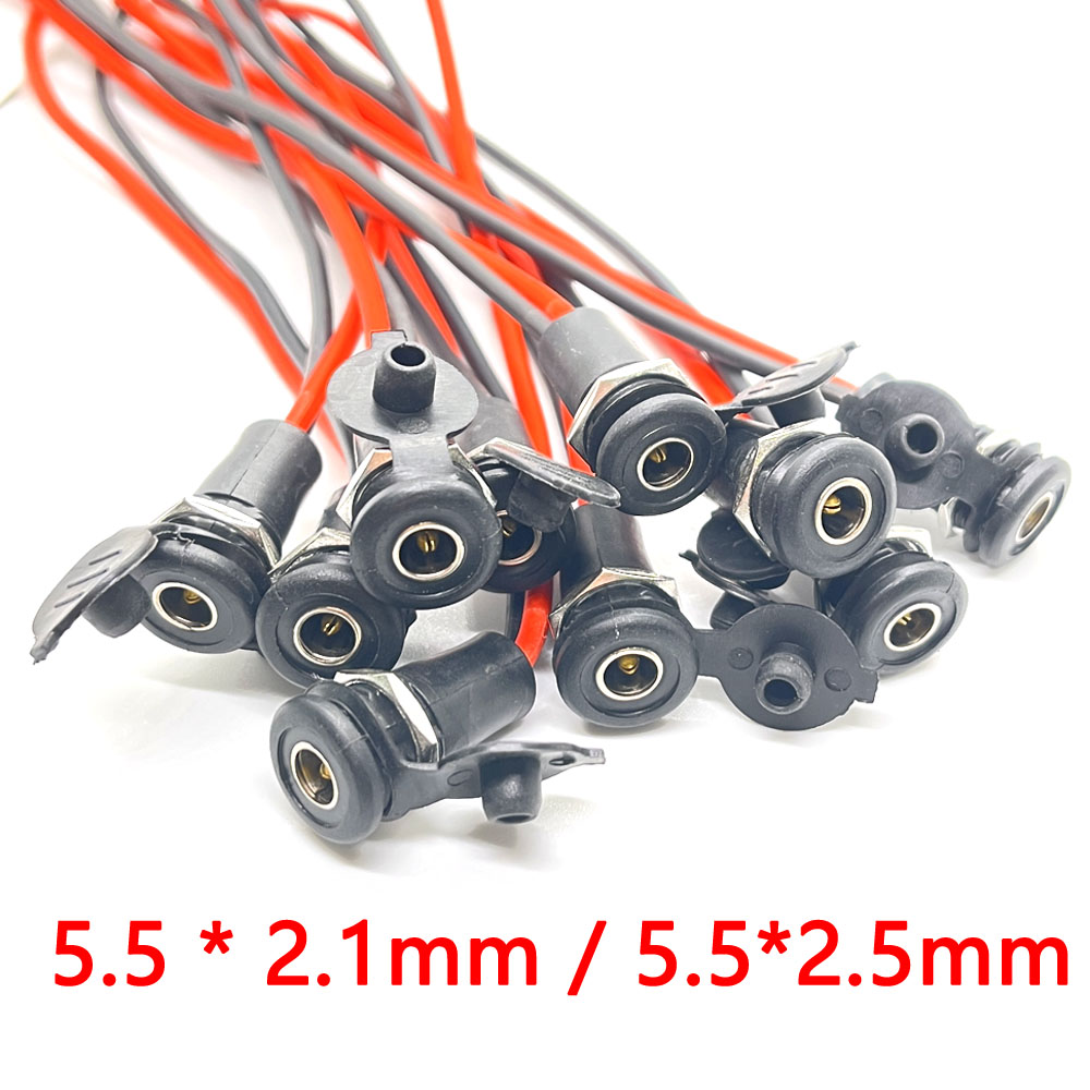 10V Dc Voeding Schroefdraad Opladen Socket 5.5X2.1Mm 5.5X2.5Mm Vrouwelijke Jack Panel Mount connector Met Moer Draad Waterdichte Cap