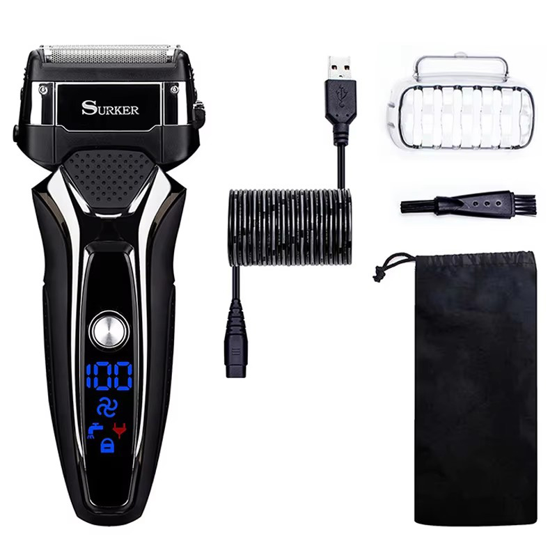 Nat Droog Oplaadbare Elektrische Scheerapparaat Voor Mannen Facial Baard Elektrische Scheermes Stoppels 3-Blade Systeem Scheren Machine Wasbaar: Goud