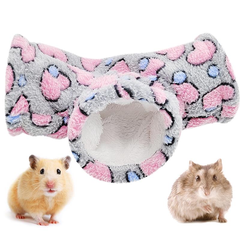 Hamster Toy Hamster Tunnel Bed Warm Plush Soft Cage Hamster Tube Toy 3-Way Small Animal Tunnel Toys for Hamster Guinea Pig: Gray  Heart