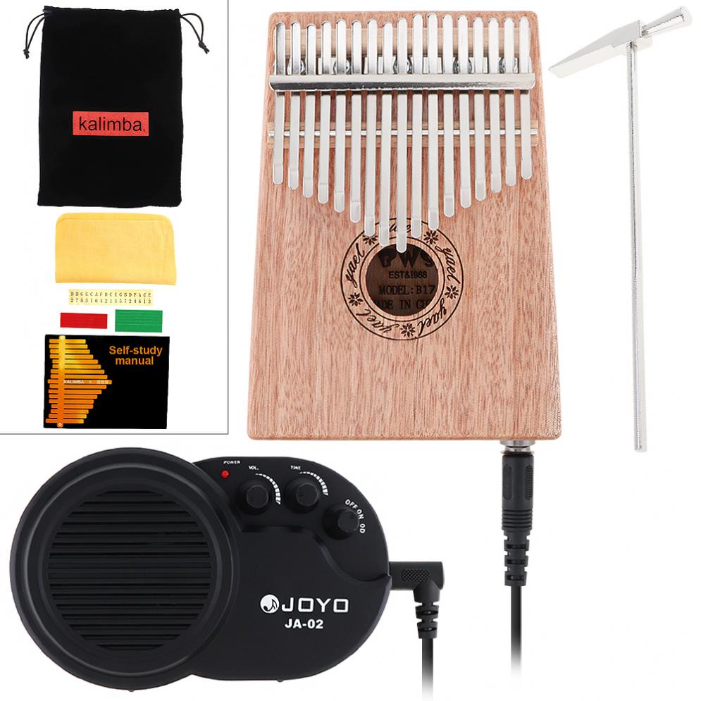 Thumb Piano 17 Key Electroacoustic Kalimba Solid Mahogany with Amplifier Mbira Natural Mini Keyboard Instrument