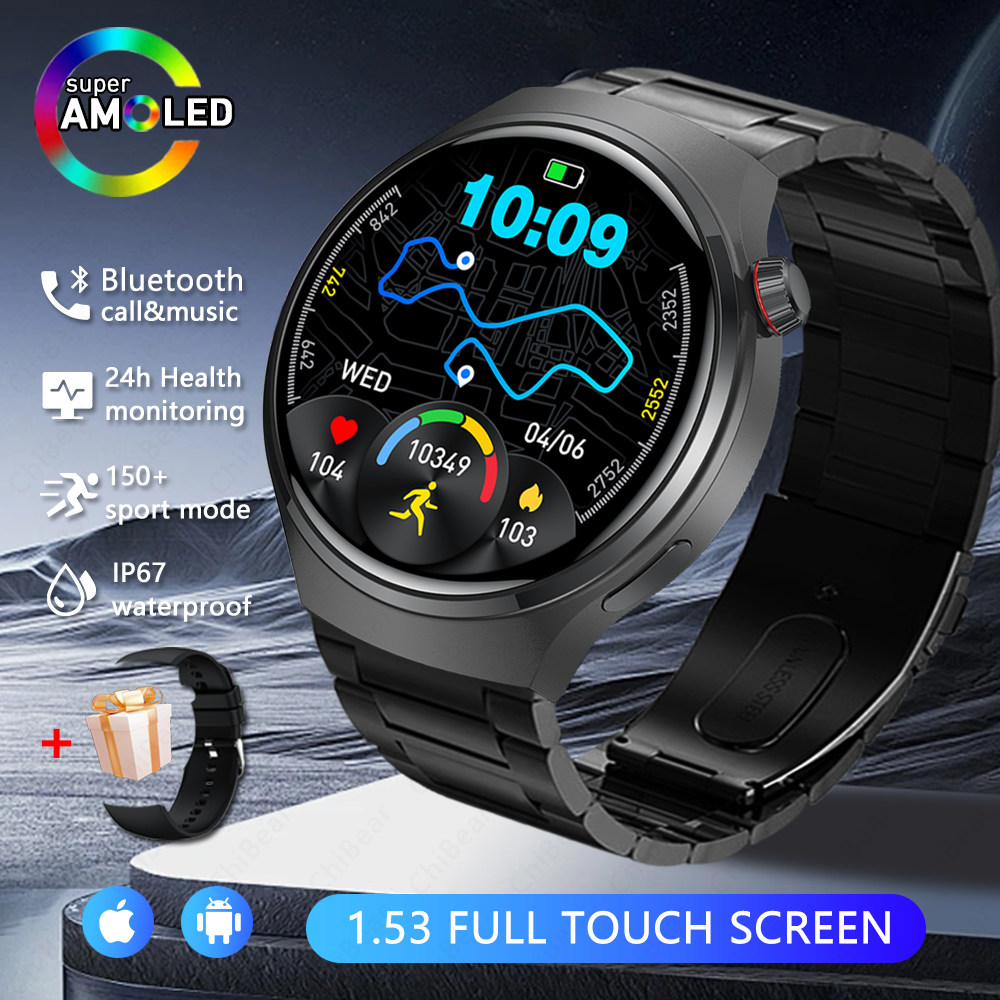 Relógio gt4 relógio inteligente homem mulher 360*360 tela hd freqüência cardíaca150 + modo esportivo bluetooth chamada pista de fitness à prova dwaterproof água smartwatch: green