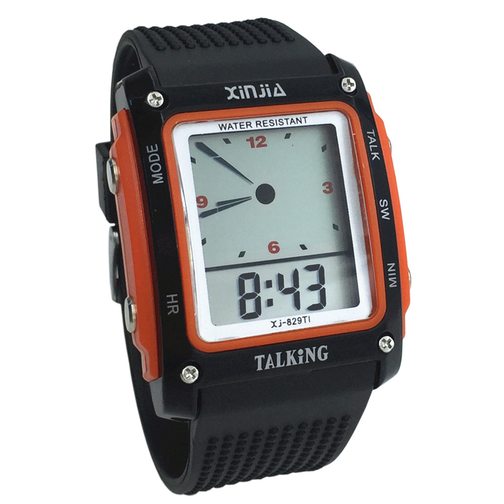 Rechthoekige wijzerplaat, italiaans sprekend horloge voor blinden en ouderen elektronisch sporthorloge 829ti: Oranje