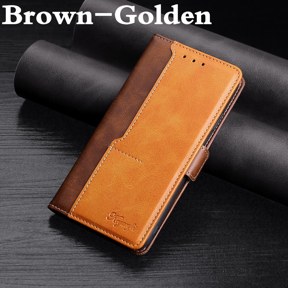 Leather Case For UMIDIGI S5 Pro/A7 Pro/Power 3/F2/A3X/A3S Cover Contrast Color Flip Wallet Flip Magnetic Leather Holster Case: For UMIDIGI Power 3 / Brown-Golden