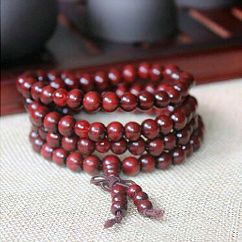 108 Kralen 8Mm Natuurlijke Sandelhout Boeddhistische Boeddha Hout Gebed Kralen Knoop Zwart Ebbenhout Unisex Mannen Armbanden Armbanden Voor Vrouwen