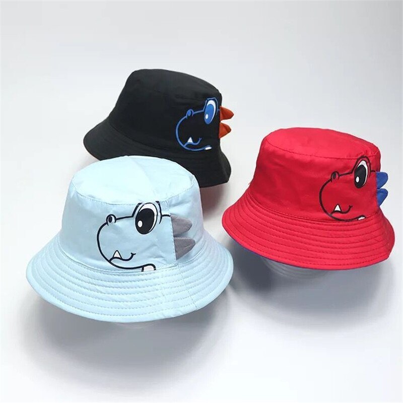Sombrero de Sol de algodón para bebé, gorros de dinosaurio de dibujos animados, Color sólido, bonito sombrero de cubo para niños, accesorios para bebés de 1 a 3 años