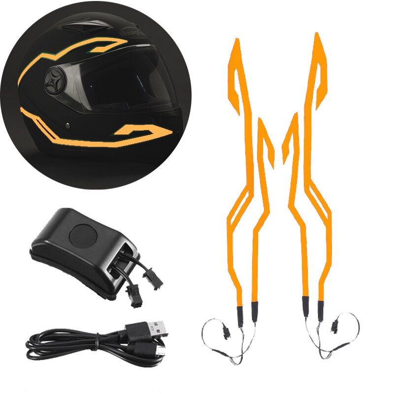 4-en-1 amélioré casque de moto nuit équitation lumière froide Signal universel bande clignotante LED bande autocollant lumineux chargeur USB: orange
