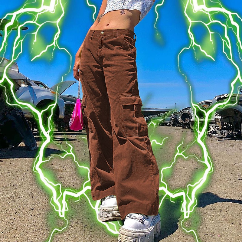 Rockmore vintage joggers kvinder brede ben lige bukser streetwear sweatpants højtaljede bukser koreanske plus size harajuku bukser: Brun / S