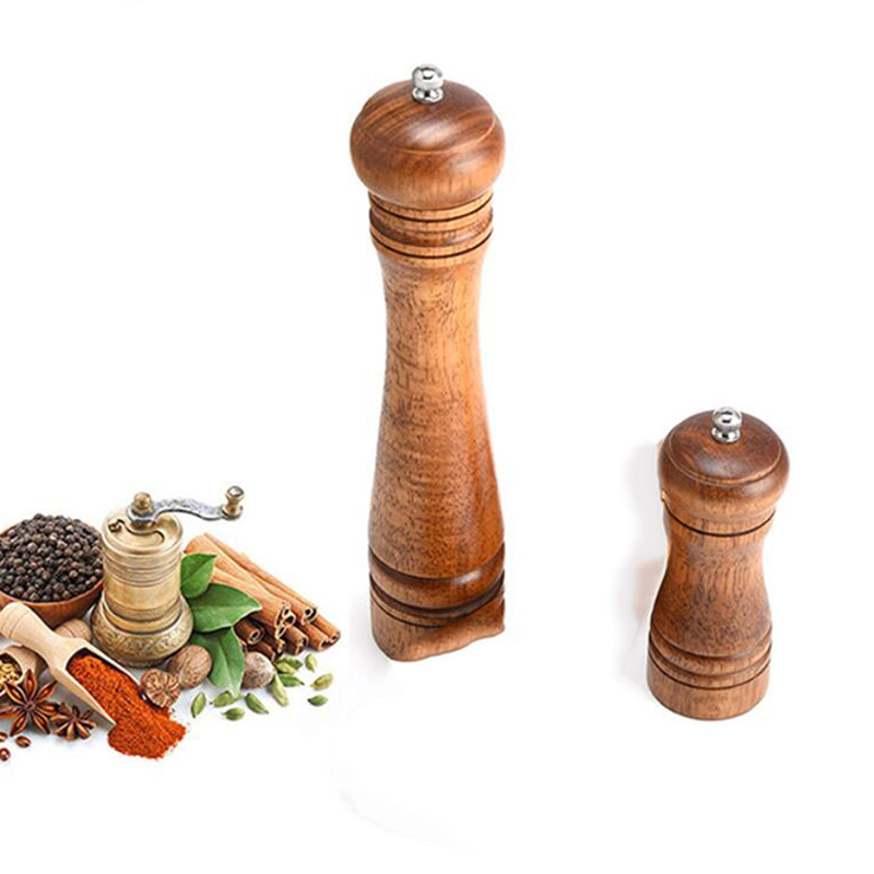 Classical Oak Wood Pepper Spice Mill Grinder Set BBQ Tools Set Handheld Seasoning Mills Grinder Ceramic Grinding Core