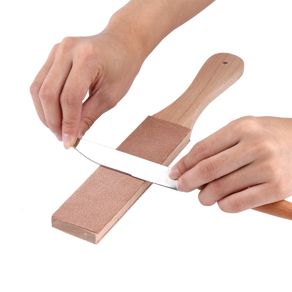 Wooden Handle Leather Sharpening Strop Handmade Razors Polishing Board For Razor Knives Double Sided Home Sharpening Tool