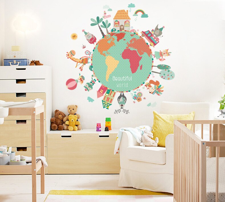 Colorful Animal World Map Wall Stickers For Kids R... – Vicedeal