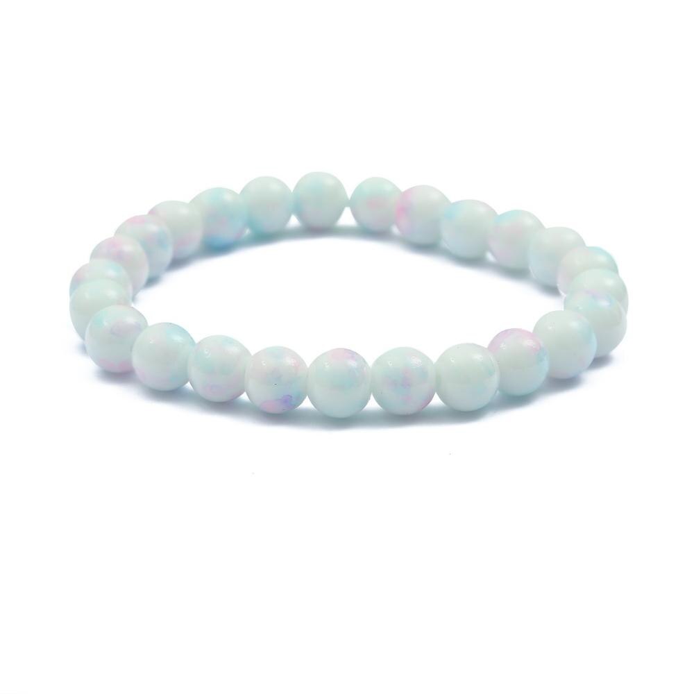1pc/ loten 8mm veelkleurige patronen glazen kralen armband voor vrouwen en mannen beste firend sieraden 19cm/- snarige: Wit