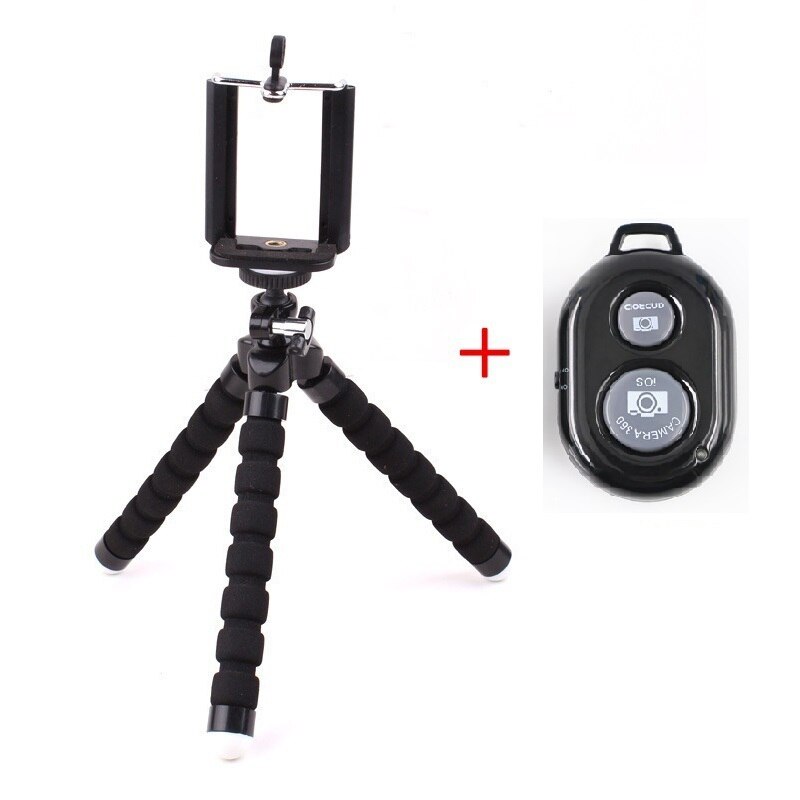 Mobile Selfie Flexible Octopus Tripods For Mobile Phone With Photo Remote Control Camera Selfie Stand Monopod Selfie Sticks: Black-R